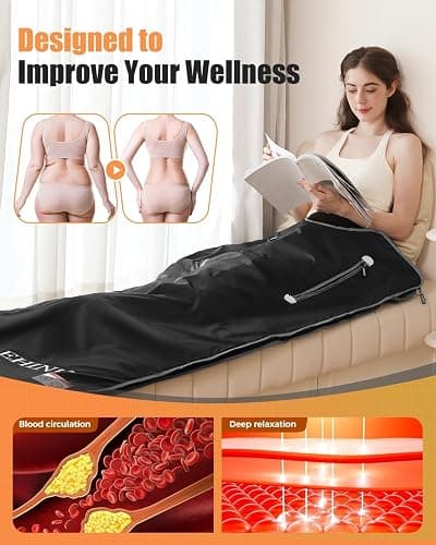 EHINI Infrared Sauna Blanket-Sauna Blanket for Home Use, Portable Design for Relaxation and Detoxification Highest 176℉, 20-60 Minutes Timer, 6 ft x 2.65 ft (Black) thumbnail 2
