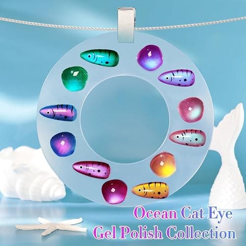 Double Rhythm Cat Eye Gel Nail Polish Set of 6 Same Color Same Bottle 0.5 Oz Shimmer Glitter with Magnet Holographic Reflective Magnetic UV Nail Polish Kit at Home (Glass Galaxy Green-T6-59) thumbnail 5