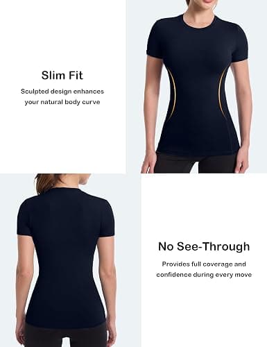 Roadbox Women's Compression Shirt, Slim Fit Short Sleeve Athletic Top, Workout Undershirt for Gym and Yoga thumbnail 3