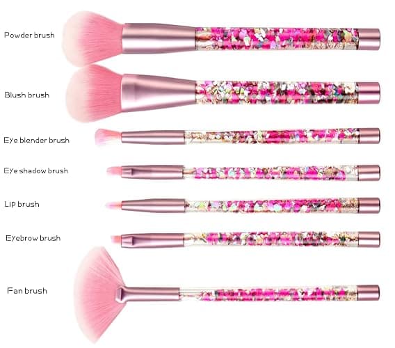 RAEEIKPHZ Sparkle Pink Makeup Brushes Set,Unicorn Glitter 7pc Foundation Blush Lip Nose Eyeshadow Eyebrow Loose Powder Fan Make Up Brushes Kit with Liquid for Kids Girls Teen Women Gift Present thumbnail 4