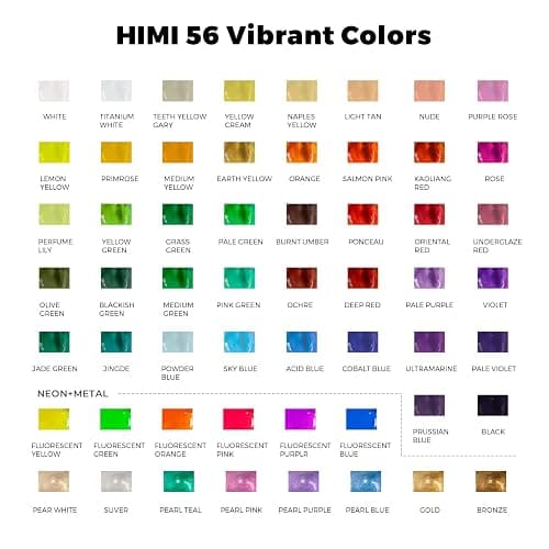 HIMI Gouache Paint Set, 56 Colors x 30ml Include 8 Metallic and 6 Neon Colors, Unique Jelly Cup Design in a Carrying Case Perfect for Artists, Students, Gouache Opaque Painting thumbnail 3