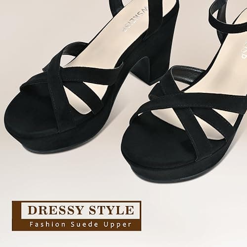 WSKEISP Women's Platform Heels Sandals Ankle Strap Block Chunky Heel Suede Peep Toe Fashion Dress Wedding High Heeled Wedges Pumps thumbnail 5