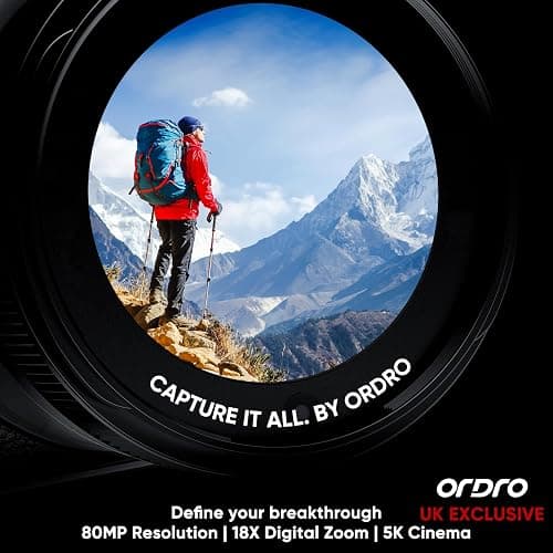 ORDRO 5K Digital Cameras for Photography -Auto Focus 80MP Video Cameras for YouTube, 18X Zoom Travel Camera with 180° Flip Screen, 2 Batteries, Lens Hood & 32GB Card thumbnail 2