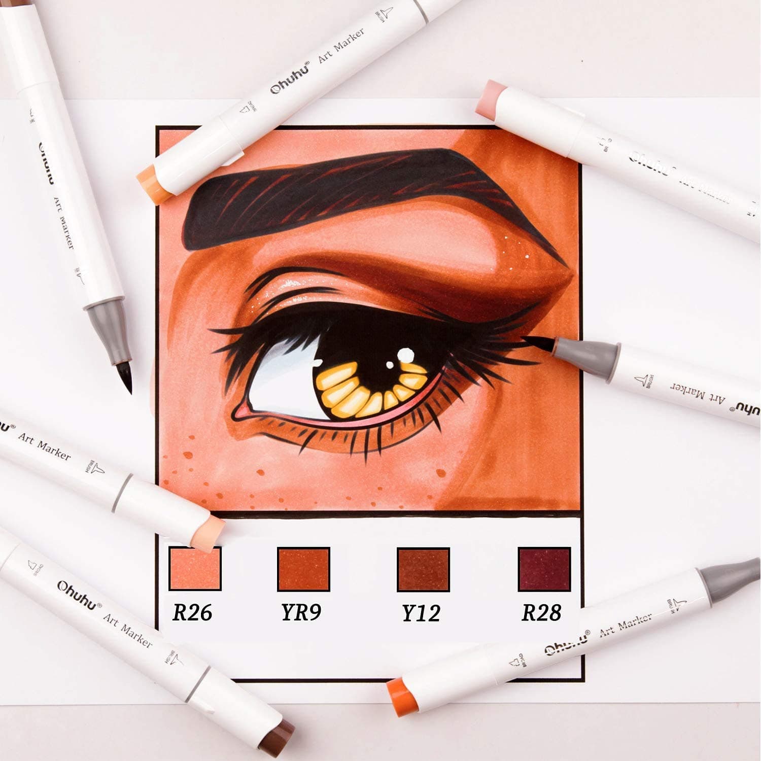 Ohuhu Skin Tone Alcohol Markers Brush Tip - Double Tipped Skin Color Markers for Artist Adults Coloring Illustration - 24 Portrait - Chisel & Brush - Honolulu thumbnail 3