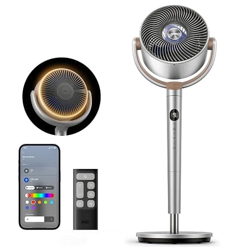 Dreo Smart Fans for Bedroom, 120° +120° Omni-Directional Oscillating Fan, 90ft Quiet Pedestal Fan with RGB Light, 9 Speeds, 6 Modes, 20dB, 8H Timer, Wi-Fi/Voice, 37-42" Floor Fans with Remote, Silver - Image 1