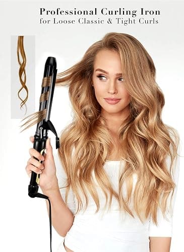 LANVIER 1.25 Inch Curling Iron, Extra Long Barrel 1 1/4 Inch Curling Iron for Long Hair up to 450F, Worldwide Dual Voltage Hair Curler for Traveling, Hair Waving Style Tool Black thumbnail 2