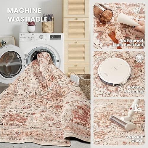 LIDALL 8x10 Orange Washable Area Rug for Living Room, Vintage Print | Rug for Bedroom, Dining Room, Home Office, Non Slip Low Pile Carpet thumbnail 5