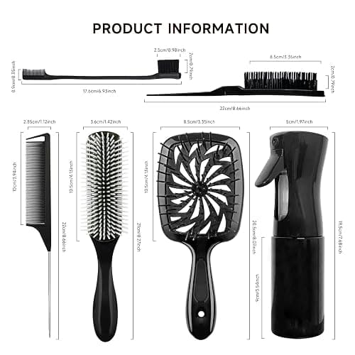 11 Pcs Hair Brush Set, Detangle Hair Brush And Spray Bottle, 3 Pieces Smooth Hairbrush For Toddlers, Suitable For Wet and Dry Hairstyles, Suitable For Adults And Children(Black) thumbnail 6