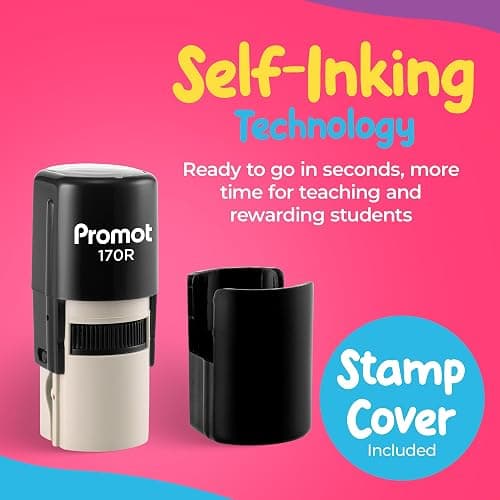 Promot - Self-Inking Stamps for Teachers, Round Rubber Stamp for Grading & Feedback, Quick-Dry Ink Stamps, Clear Imprint, Refillable Classroom Stamp & No-Mess Design (Check Box) thumbnail 5