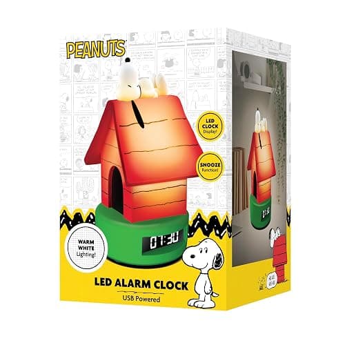Peanuts Snoopy Doghouse LED Alarm Clock – USB Powered Digital Clock with Warm White Lighting, Snooze Function, and LED Display thumbnail 4