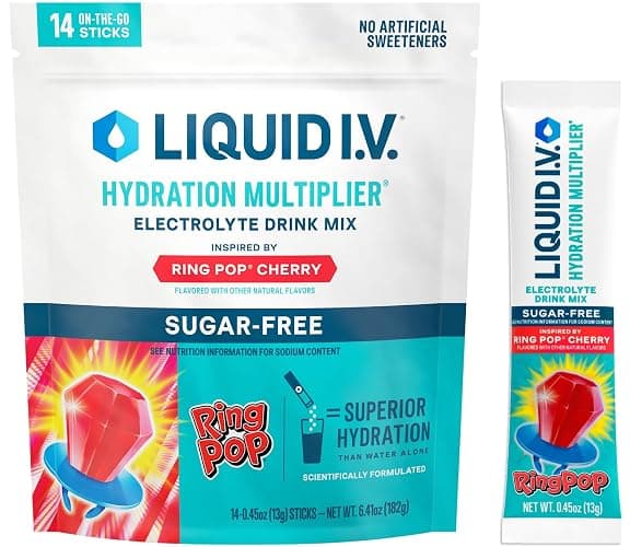 Liquid I.V. Sugar Free Electrolytes Hydration Packets, Ring Pop, 14 Count | Scientifically Formulated | Clinically Proven Hydration | Zero Sugar | No Artificial Sweeteners | Non-GMO | Powder Drink Mix - Image 1