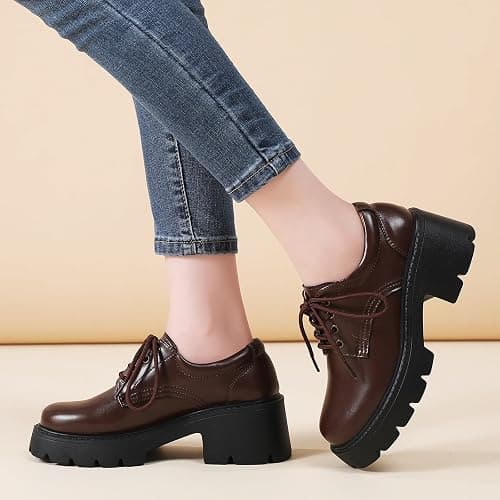 Oxford Shoes for Women Womens Platform Oxford Shoes Chunky Oxfords Heel | Comfortable Classic Lace Up Leather Lightweight Work Dress Business Casual Uniform Interview Walking Women's Slip-Ons thumbnail 2