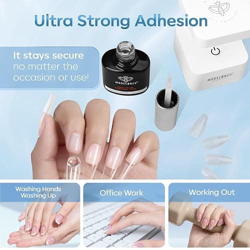 modelones 10 in One Gel Nail Glue Brush On Nail Glue 15 ml for Tips, Rhinestones, Base Coat, Blooming Art Gel Kit for Press on Nails Acrylic tips U V Lamp Needed 2Pcs thumbnail 4