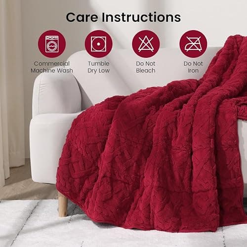Drewin Adults Weighted Blanket Queen Size 15 lbs, 3D Stylish Fluffy Jacquard Sherpa Weighted Blankets for Sofa Bed, Cozy Thick Winter Heavy Blanket for Calming, Ceramic Beads, 60 x 80 inches, Red thumbnail 7