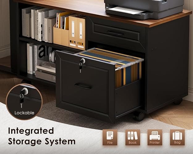 OffiGo 55 Inch L Shaped Electric Standing Desk with Drawers & File Cabinet Sets, Executive Sit Stand Desk, Height Adjustable Computer Desk for Home Office, Writing, Workstation, Walnut+Black thumbnail 4