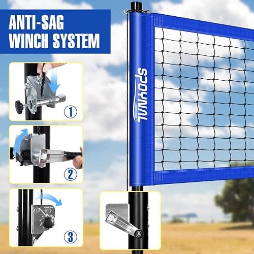 Outdoor Portable Volleyball Net Set with Adjustable Height Steel Poles, Volleyball, Anti-sag Winch System, Pump, Boundary Line, and Carry Bag for Backyard, Beach, Lawn thumbnail 5