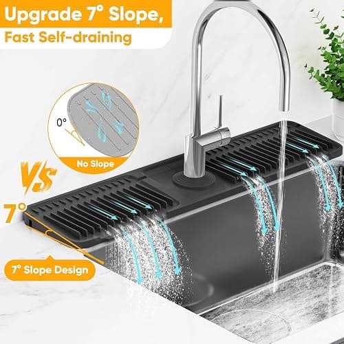 24'' Longer Faucet Mat for Kitchen Sink Splash Guard[7° Slope Fast Self-draining][Snap Lock Fit]Kitchen Sink Faucet Mat Splash Guard Kitchen Sink Area Water Splash Guard Behind Faucet Draining Mat thumbnail 3