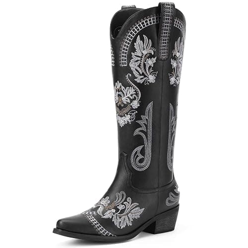 Dixhills Women's Wide Calf Knee High Sparkly Rhinestone Western Country Boots - Glitter, Classic Embroidery, Pointed Toe, Pull On Zipper Retro Boots - Image 1