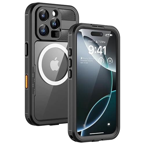 Lanhiem Magnetic for iPhone 16 Pro Max Case, IP68 Waterproof Dustproof Case, [Compatible with Magsafe] [Built-in Screen Protector] Full Body Heavy Duty Rugged Phone Cover 6.9 inch, Black/Clear - Image 1