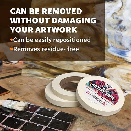 TSSART 3 Pack White Artist Tape - Masking Artists Tape for Drafting Art Watercolor Painting Canvas Framing - Acid Free 0.6inch Wide 540FT Long Total thumbnail 3