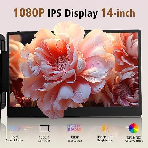 Laptop Screen Extender Dual Monitor - 14" Portable Monitor IPS FHD 1080P Attachment Extended Extra Screen USB-C HDMI Port Compatible with Wins Mac Dex Chrome Travel Work Fits 13"-17" Laptops thumbnail 2