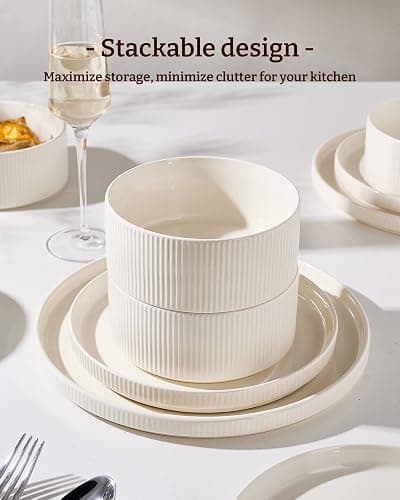 Richmount Line Porcelain Dinnerware Set, dish set for 6, Creamy White | Premium dinnerware set, chip-resistant & durable. Safe for dishwasher, microwave, oven. For daily meals to festive feasts thumbnail 6