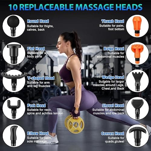 TOLOCO Massage Gun, Deep Tissue Back Massage for Athletes for Pain Relief, Percussion Massager with 10 Massages Heads & Silent Brushless Motor, Christmas Gifts for Women, Men, Black thumbnail 5
