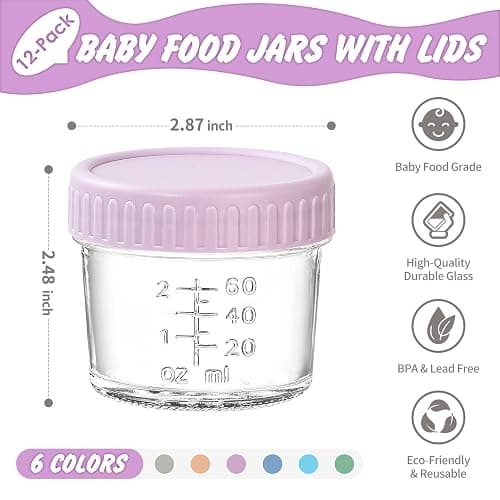 DRKIO 12 Pack Glass Baby Food Storage Containers - 4 Oz Baby Food Jars with Lids Baby Food Maker Microwave Dishwasher Freezer Safe 100% Leak Proof BPA Free Reusable thumbnail 3