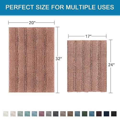 H.VERSAILTEX Bathroom Rug Set, 2 Piece Non Slip Thick Soft Chenille Striped Bath Mats, Muted Clay, 20" x 32"/17" x 24" thumbnail 2