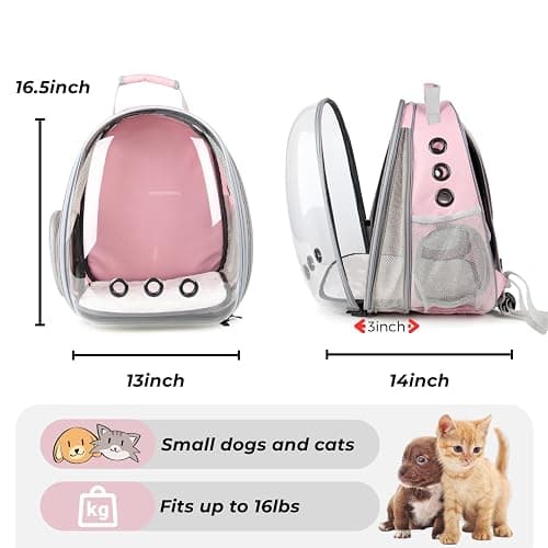 Lollimeow Cat Carrier Backpack, Bubble Expandable Backpack Carrier, Pets and Small Dogs,Airline-Approved, Designed for Travel, Hiking, Walking & Outdoor Use (Front Expandable-Pink) thumbnail 3