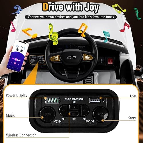 Costzon Ride on Car, 12V Licensed Chevrolet Truck, Kids' Electric Vehicles with Remote Control, Rear Storage, Music, USB, Lights & Spring Suspension, Kids Car Toy for Aged 3+ (Truck, White) thumbnail 7