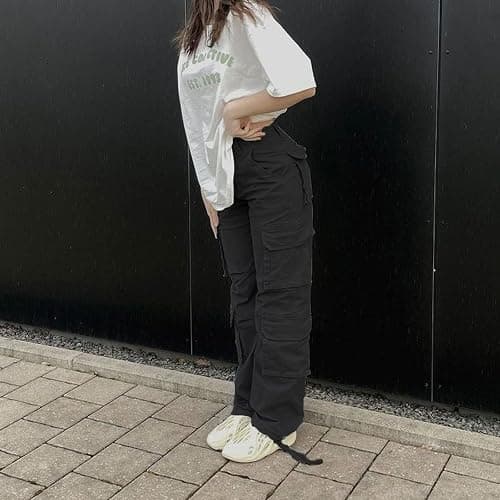 Viatabuna High Waisted Cargo Pants for Women Baggy Y2k Straight Wide Leg Pants with Pockets Streetwear thumbnail 2