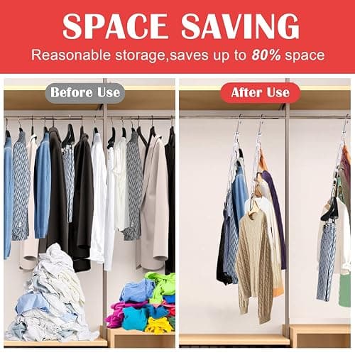 12 Pack Space Saving Hangers for Clothes: Collapsible Metal Hanger | Organizer for Clothes Space Savers, Closet Organizers and Storage, Dorm Room Essentials thumbnail 5