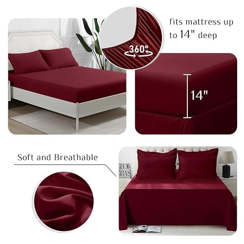 JOLLYVOGUE Queen Comforter Set, Ultra-Soft Bed in a Bag Queen Size 7 Pieces, Oeko-TEX Certified Bedding Set with Down Alternative Comforter, Sheets, Pillowcases & Shams, Burgundy thumbnail 4
