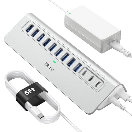 Powered USB Hub 10Gbps, intpw 12-Port USB 3.2 Hub with USB A/USB C 3.2, 7 USB 3.0, 2 PD 45W Charging Port, 65W Power Adapter and 5FT Cable, Aluminum USB Hub for Laptop, iPhone 17/16/15/PC - Image 1