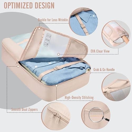 Veken 8 Set Packing Cubes for Travel Essentials,Anti-Wrinkle Buckled Suitcase Organizer for Shoe & Toiletry Bag,Carry On Luggage Bag with 99+ Count Mesh Holes for Airplane & College Dorm Accessories thumbnail 3