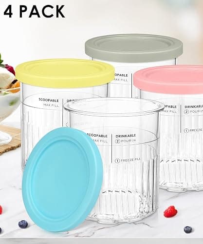 FIRJOY Replacement Pints and Lids - 24oz. Containers Compatible with Ninja Creami Deluxe 11-in-1 NC501, NC500 Series Ice Cream Maker (4 Pack - Blue, Pink, Grey, Yellow) thumbnail 5