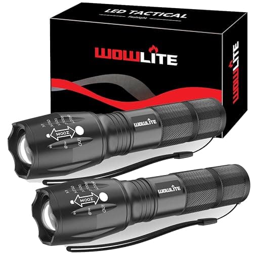 wowlite Tactical Flashlight, Wowlite Ultra Bright XML T6 LED Torch with 5 Light Modes & Adjustable Focus for Emergency Camping Hiking (2 Pack) - Image 1