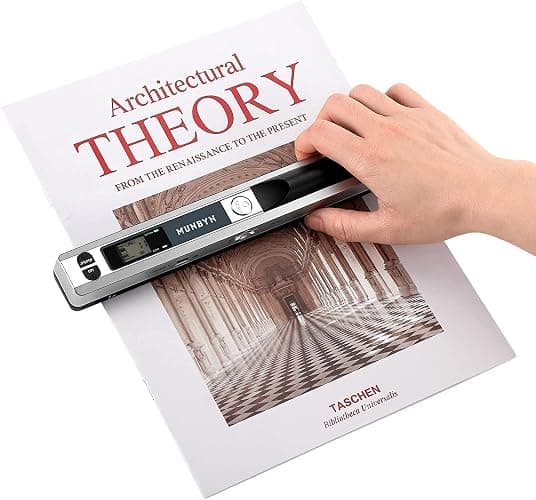 MUNBYN Portable Scanner, Photo Scanner for A4 Documents Pictures Pages Texts in 900 DPI, Flat Scanning, Include 16G SD Card, Wand Document Reader Uploads Images to Computer Via USB Cable, No Driver - Image 1