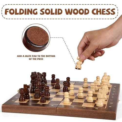 Magnetic Travel Chess Set 12-inch Wooden Magnetic Chess Board 2 Extra Queen Folding Chessboard for Storage Toys & Games for Adults Vintage Chess Game – Family Board Games Educational Toy Sets thumbnail 3