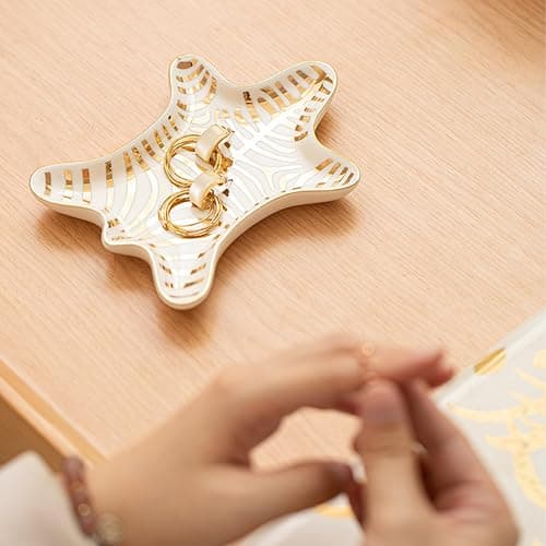 Jewelry Tray Ceramic Tiger Skin Jewelry Dish 5.8x4.5x0.7in Gold Striped Trinket Tray Decorative Jewelry Holder for Necklace Ring Earring & More Trinket Tray Trinket Dish Ring Dish Jewelry Dish thumbnail 4