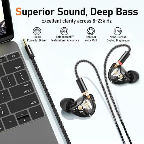 Vibes 202 Wired Earbuds - HiFi in Ear Monitor Headphones – Professional Noise Isolating Ear Buds - Clear Sound, Deep Bass & Comfort-Fit IEM Earphones - MMCX to 3.5mm, Silver Plated Cord, Carrying Case thumbnail 3