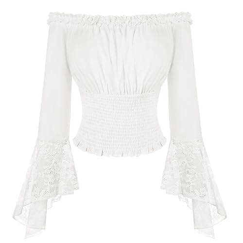 Scarlet Darkness Renaissance Shirt Women Bell Sleeve Off The Shoulder Pirate Blouse Peasant Dressy Top - Image 1