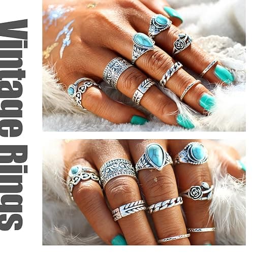 82 Pcs Vintage Gold Silver Knuckle Rings Set for Women, Bohemian Stackable | Midi Rings Pack, Boho, Retro Stone, Stacking Joint Finger Rings thumbnail 5