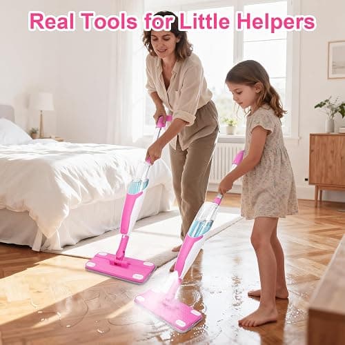 CYYSFIVQZ Kids Spray Mop, Toddler Cleaning Set with Real Water Sprayer, 2 Washable Mop Pads & Storage Clip, Pretend Play Montessori Housekeeping Toys for Boys Girls Ages 3 4 5 6 7 8 thumbnail 7