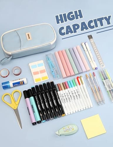 SUNEE Cute Pencil Case, Aesthetic Pen Pouch, Colored Large Pencil Bag with Zipper, Kawaii Stationery Storage and Organizer, School Supplies for Teen and Adult Girls, Blue thumbnail 4