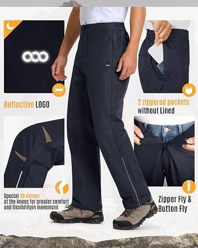 33,000ft Men's Rain Pants Full Zip Waterproof Pants Breathable Rain Over Trousers for Outdoor Hiking Golf Work thumbnail 6