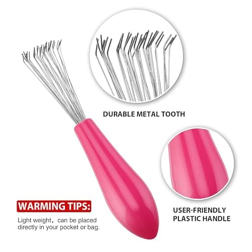 Boao 2 Pieces Hair Brush Cleaning Tool Comb Set Mini Hair Brush Dirt Remover with Metal Wire Rake for Removing Hair Dust Home and Salon Use(Pink and Pink) thumbnail 4