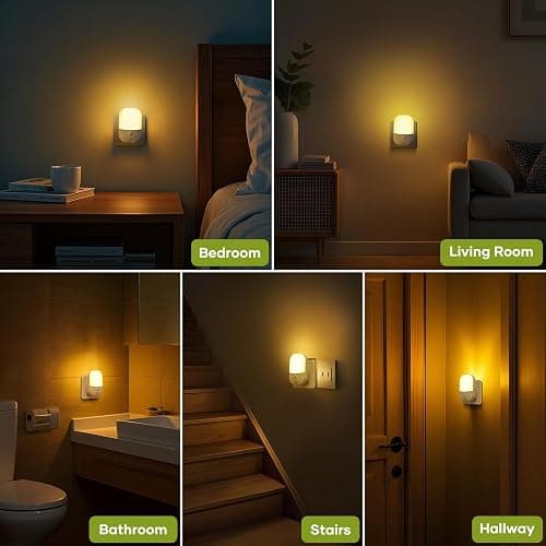 2 Pack Plug in Night Light with Dusk to Dawn Photocell Sensor, 5 Adjustable Brightness Levels, ON/Off/AUTO Modes, 3000K Warm White LED Night Light for Baby, Hallways, Stairs, Bedrooms, Kitchens, 0.3W thumbnail 6