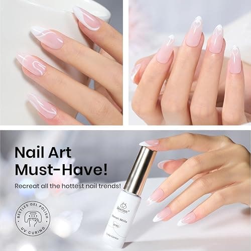 beetles Gel Polish Swirl Nail Art White Gel Liner Nail Polish 1 pcs 7ml Classic White Color Nails Art Paint for Thin French Tip Line Soak off Uv Lamp Manicure Salon thumbnail 3